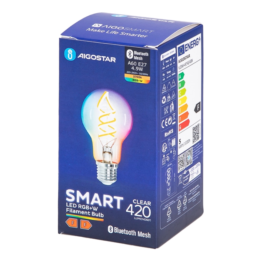 LED RGBW Stmívatelná žárovka FILAMENT MESH Smart A60 E27/4,9W/230V 2700K - Aigostar