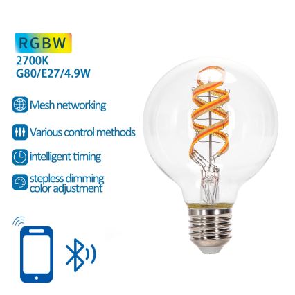 LED RGBW Stmívatelná žárovka FILAMENT MESH Smart G80 E27/4,9W/230V 2700K - Aigostar