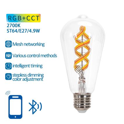 LED RGBW Žárovka FILAMENT ST64 E27/4,9W/230V 2700K - Aigostar