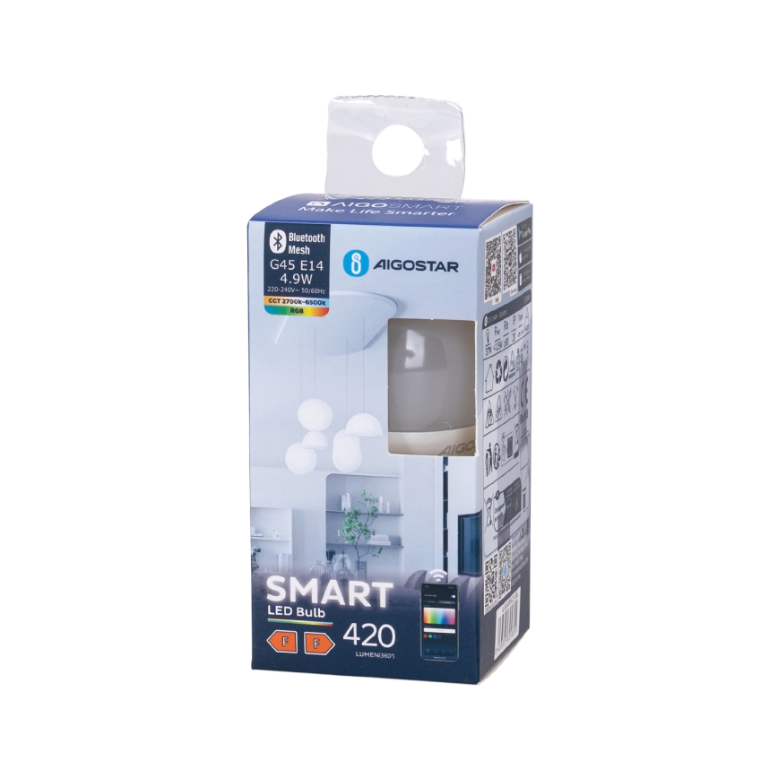 LED RGBW Stmívatelná žárovka G45 E14/4,9W/230V 2700-6500K - Aigostar