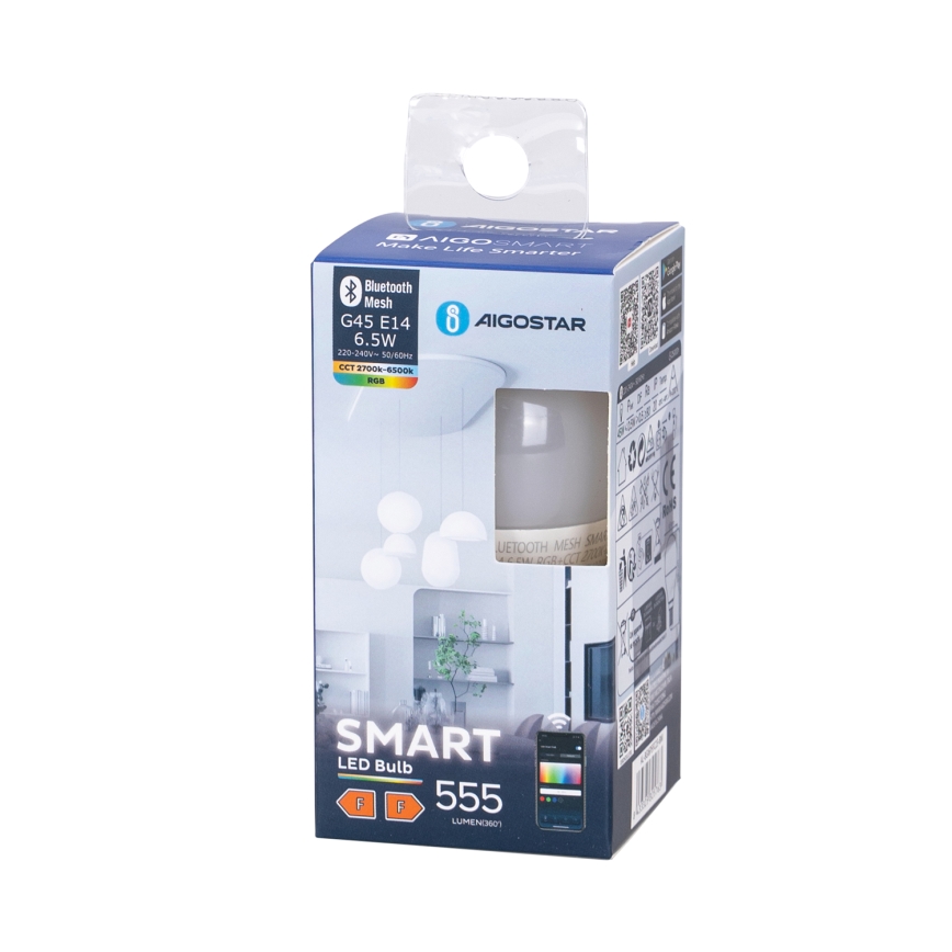 LED RGBW Stmívatelná žárovka G45 E14/6,5W/230V 2700-6500K - Aigostar