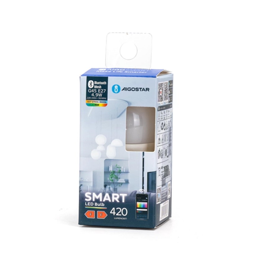 LED RGBW Stmívatelná žárovka MESH Smart G45 E27/4,9W/230V 2700-6500K - Aigostar