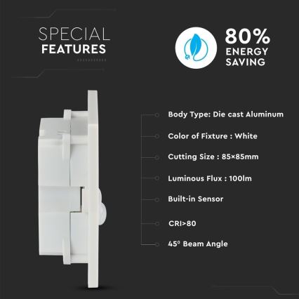 LED Schodišťové svítidlo s pohybovým senzorem LED/3W/230V 4000K bílá