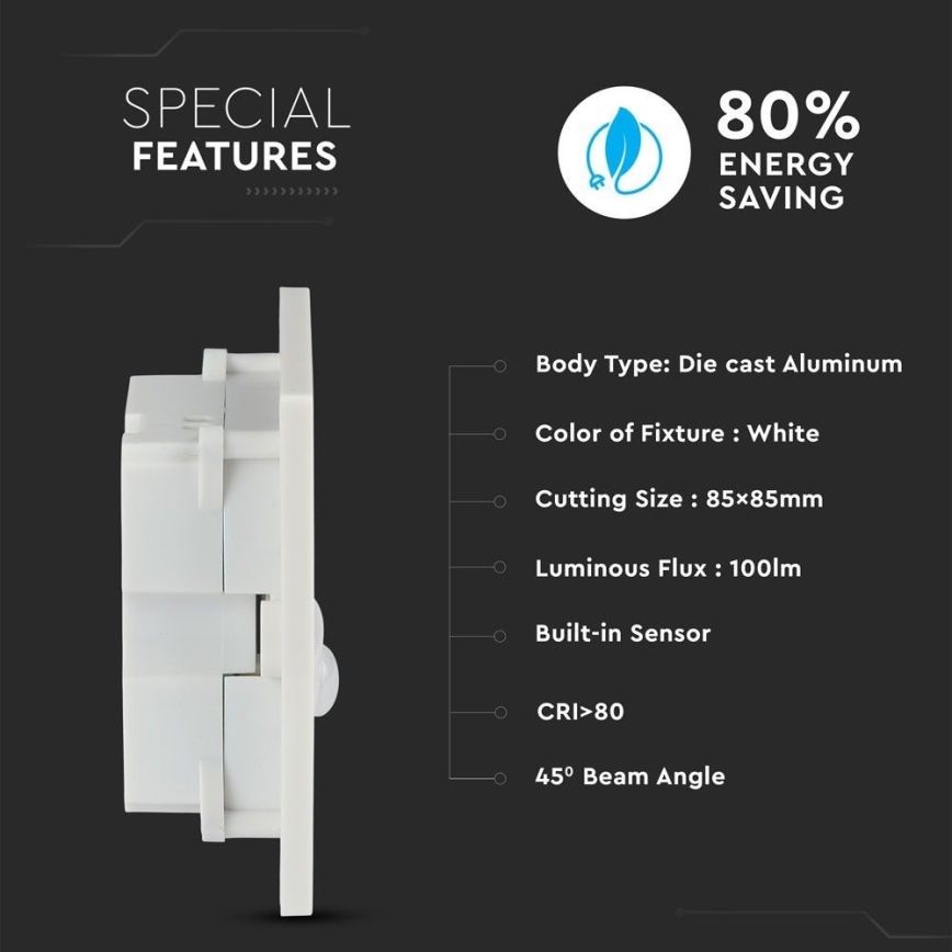 LED Schodišťové svítidlo s pohybovým senzorem LED/3W/230V 4000K bílá