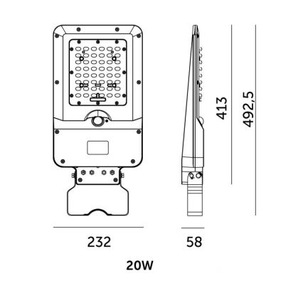 LED Solární pouliční lampa se senzorem STREET LED/20W/7,4V 3000/4000/6000K IP65 5400 mAh