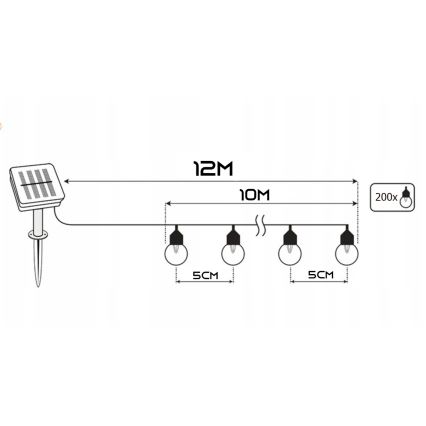 LED Solární dekorační řetěz 200xLED/1,2V 800 mAh 12 m IP44 černá