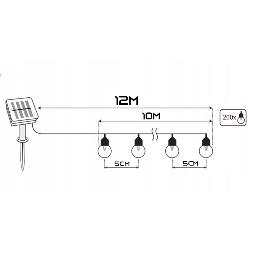 LED Solární dekorační řetěz 200xLED/1,2V 800 mAh 12 m IP44 černá
