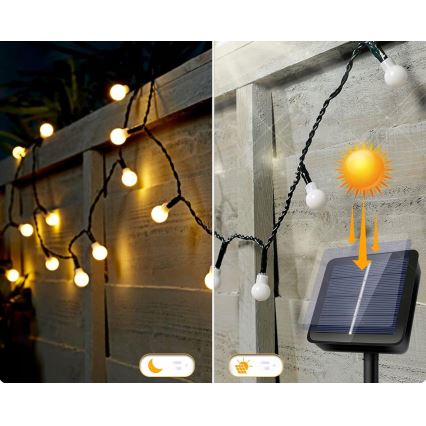 LED Solární dekorační řetěz 30xLED/8 funkcí 500 mAh 6,5 m IP67 teplá bílá