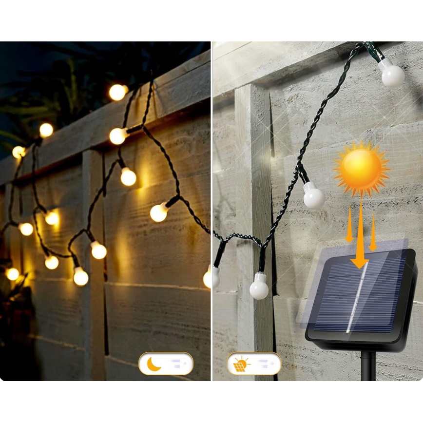 LED Solární dekorační řetěz 30xLED/8 funkcí 500 mAh 6,5 m IP67 teplá bílá