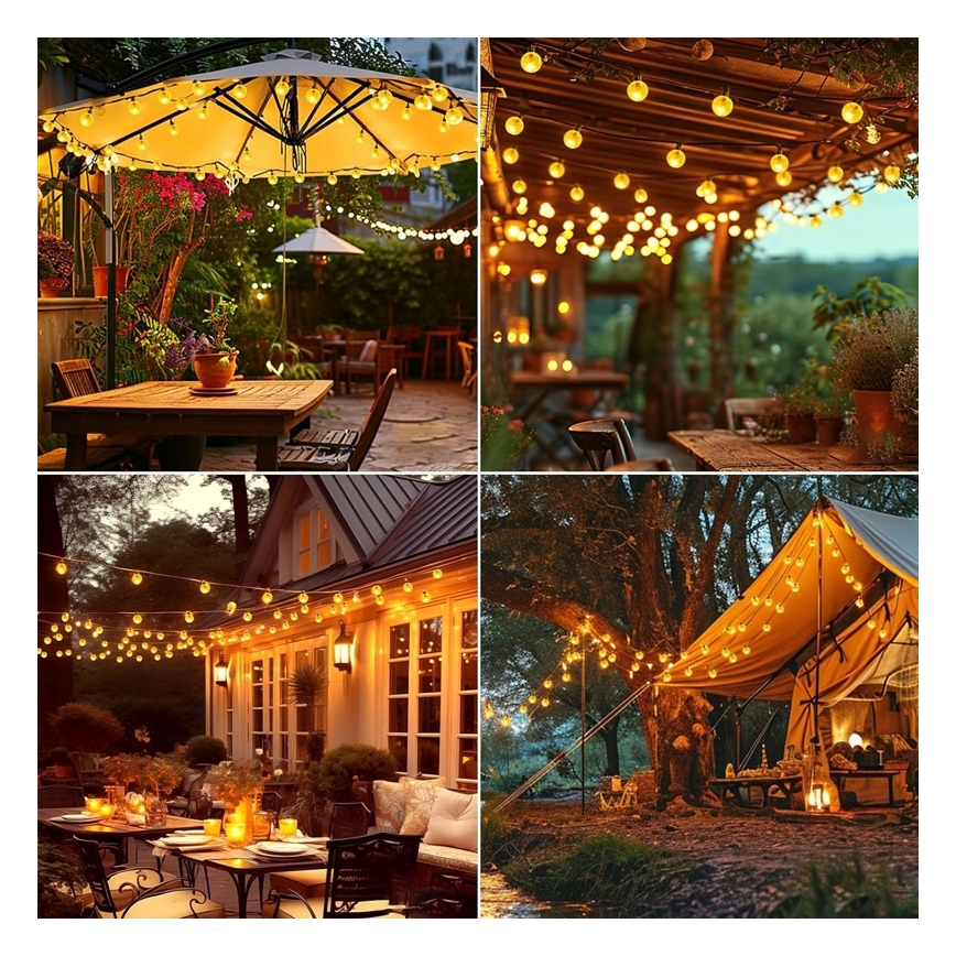 LED Solární dekorační řetěz 50xLED/8 funkcí 500 mAh 9,5 m IP67 teplá bílá