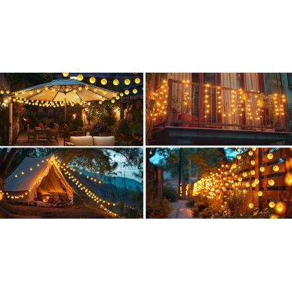 LED Solární dekorační řetěz 50xLED/8 funkcí 500 mAh 9,5 m IP67 teplá bílá