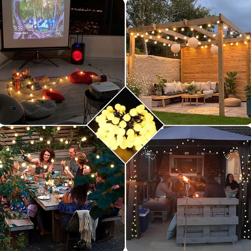 LED Solární dekorační řetěz 50xLED/8 funkcí 500 mAh 9,5 m IP67 teplá bílá