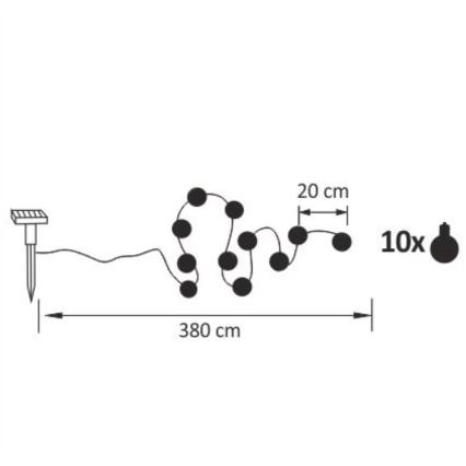 LED Solární dekorační řetěz LED/1,2V 3,8 m IP44