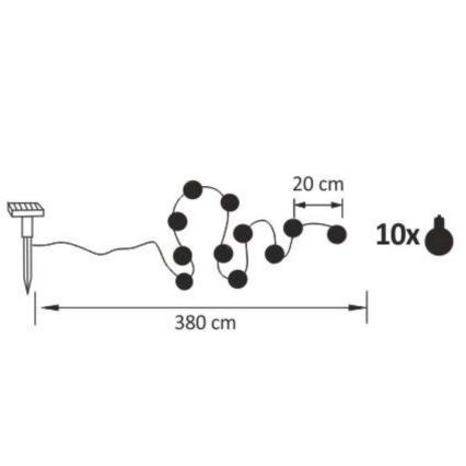 LED Solární dekorační řetěz LED/1,2V 300 mAh 3,8 m IP44