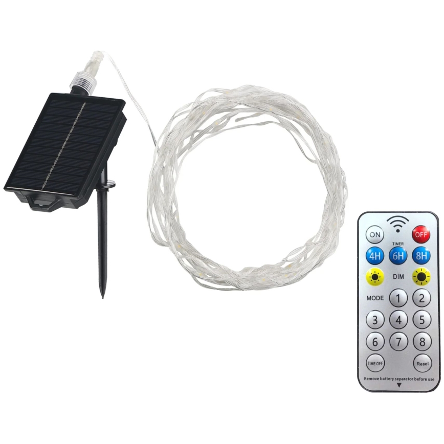 LED Solární dekorační řetěz LED/3,7V 1800 mAh 10 m IP44 + dálkové ovládání