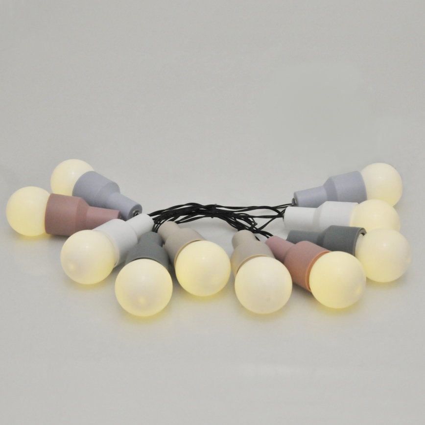 LED Solární dekorační řetěz PASTEL 10xLED/1,2V 300 mAh 3,8 m IP44