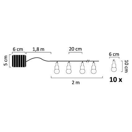 LED Solární dekorační řetěz PASTEL 10xLED/1,2V 300 mAh 3,8 m IP44