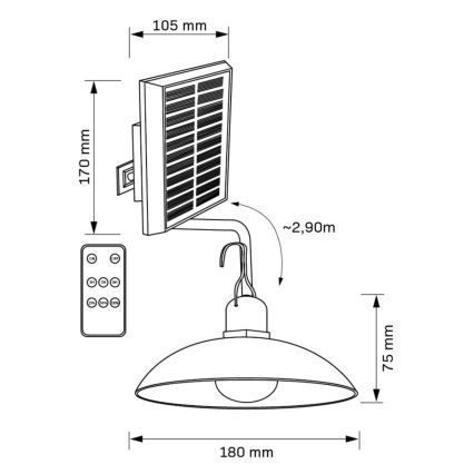 LED Solární lampa CELINA LED/1,8W/3,7V IP44 + dálkové ovládání