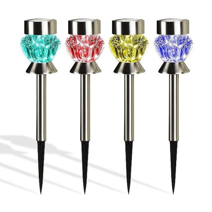 LED Solární lampa CRYSTAL 2xLED-RGB/0,02W/1xAAA matný chrom IP44