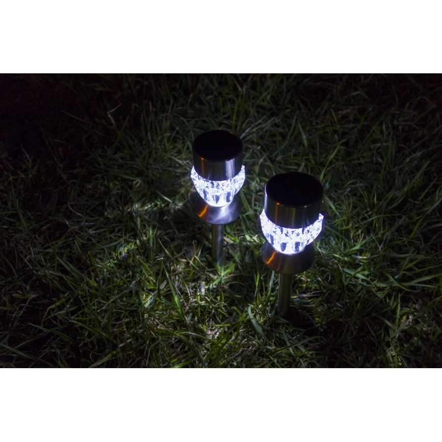 LED Solární lampa CRYSTAL 2xLED-RGB/0,02W/1xAAA matný chrom IP44
