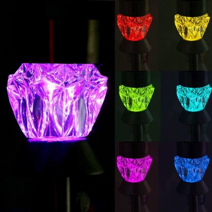 LED Solární lampa CRYSTAL 2xLED-RGB/0,02W/1xAAA matný chrom IP44