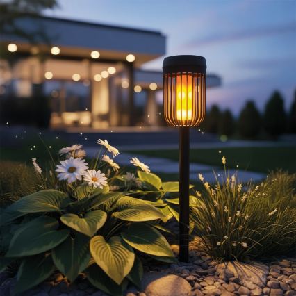 LED Solární lampa FLAME LED/1,2V 100 mAh 1800K 37 cm IP44 černá