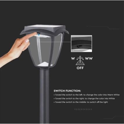 LED Solární lampa LED/2W/230V 93 cm 3000/6000K IP65 2200 mAh
