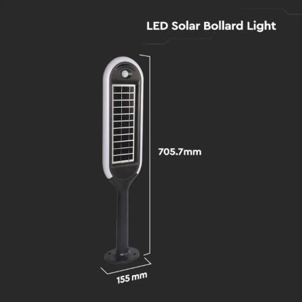 LED Solární lampa se senzorem BOLLARD LED/5W/5,5V 70 cm 3000K IP65