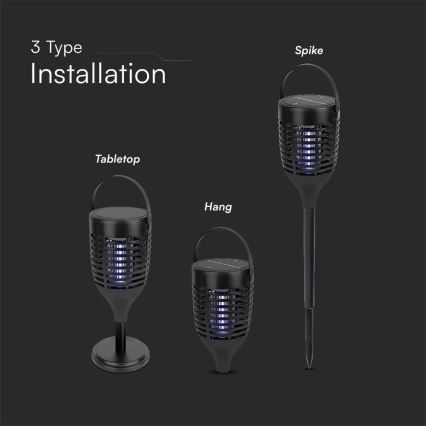 LED Solární lapač hmyzu 3v1 LED/1,3W/3,7V IP24 20 m² 2200 mAh