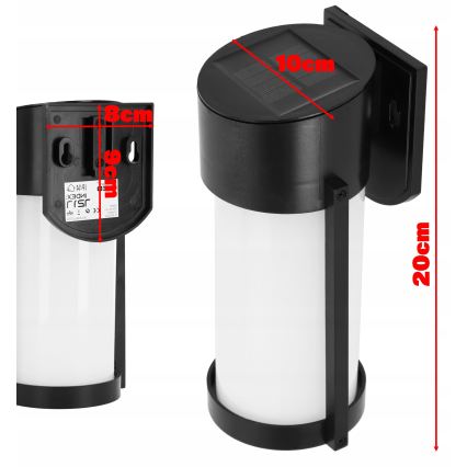 LED Solární nástěnná lampa LED/3,7V 300 mAh IP44 černá