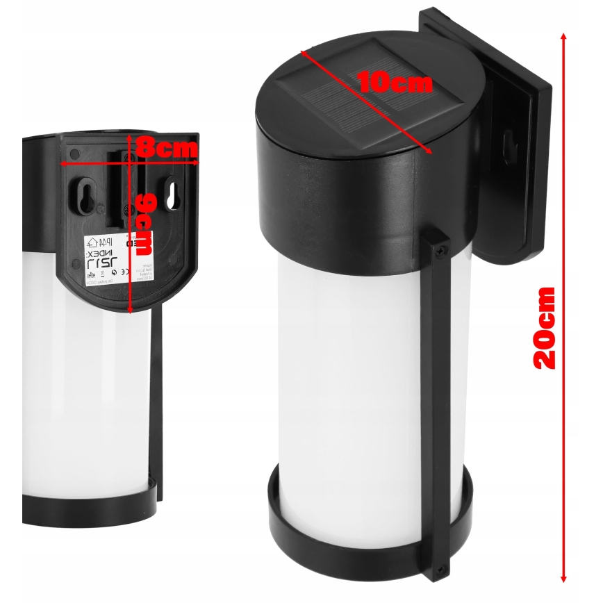 LED Solární nástěnná lampa LED/3,7V 300 mAh IP44 černá