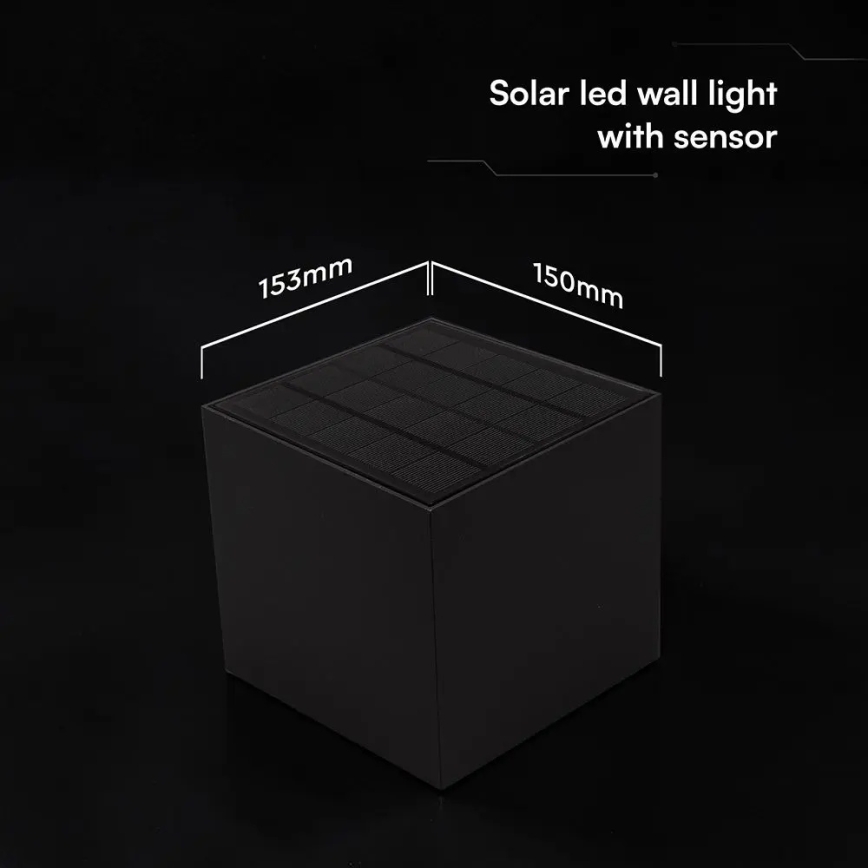 LED Solární nástěnné svítidlo se senzorem LED/9W/3,7V 3000/4000/5000K IP65 2600 mAh černá