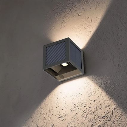 LED Solární nástěnné svítidlo se senzorem LED/9W/3,7V 3000/4000/6000K IP65 2600 mAh černá