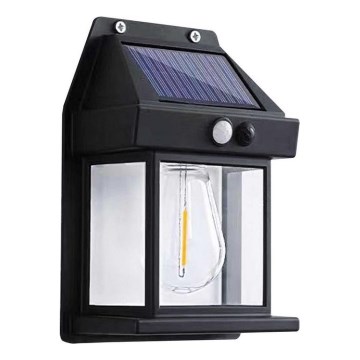 LED Solární nástěnné svítidlo se senzorem LANTER LED/1W/3,7V 1200 mAh IP44 černá