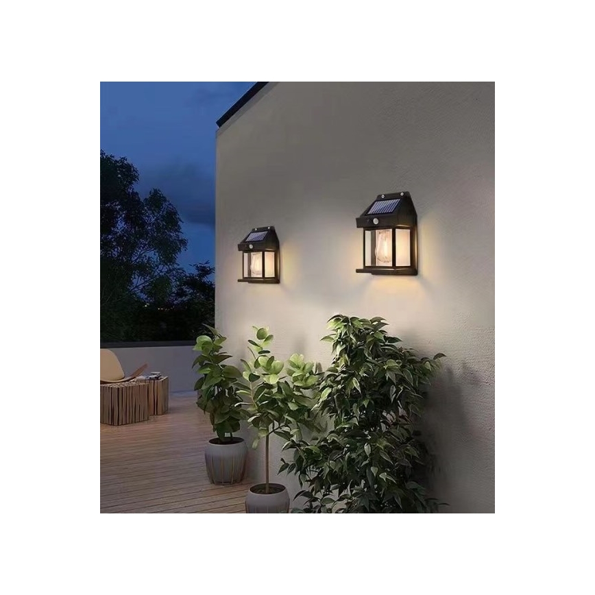 LED Solární nástěnné svítidlo se senzorem LANTER LED/1W/3,7V 1200 mAh IP44 černá