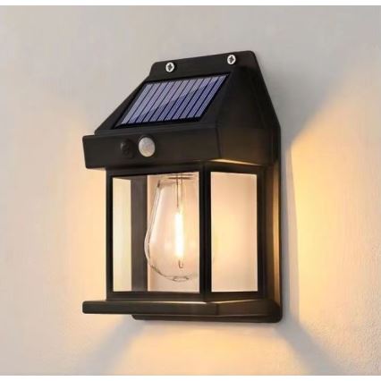 LED Solární nástěnné svítidlo se senzorem LANTER LED/1W/3,7V 1200 mAh IP44 černá