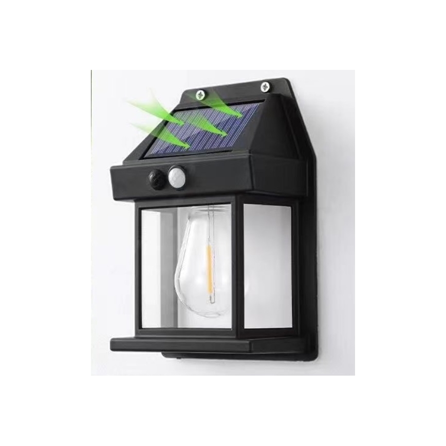 LED Solární nástěnné svítidlo se senzorem LANTER LED/1W/3,7V 1200 mAh IP44 černá