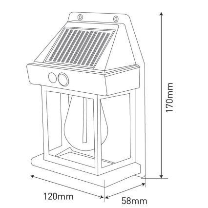 LED Solární nástěnné svítidlo se senzorem LANTER LED/1W/3,7V 1200 mAh IP44 černá