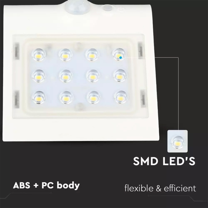 LED Solární nástěnné svítidlo se senzorem LED/1.5W/3,7V IP65 1200 mAh