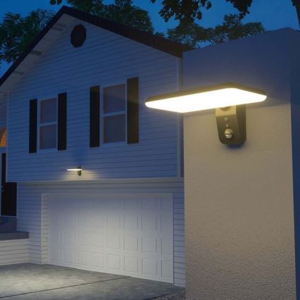 LED Solární nástěnné svítidlo se senzorem LED/15W/3,2V 4000K/6000K IP65 6000 mAh černá