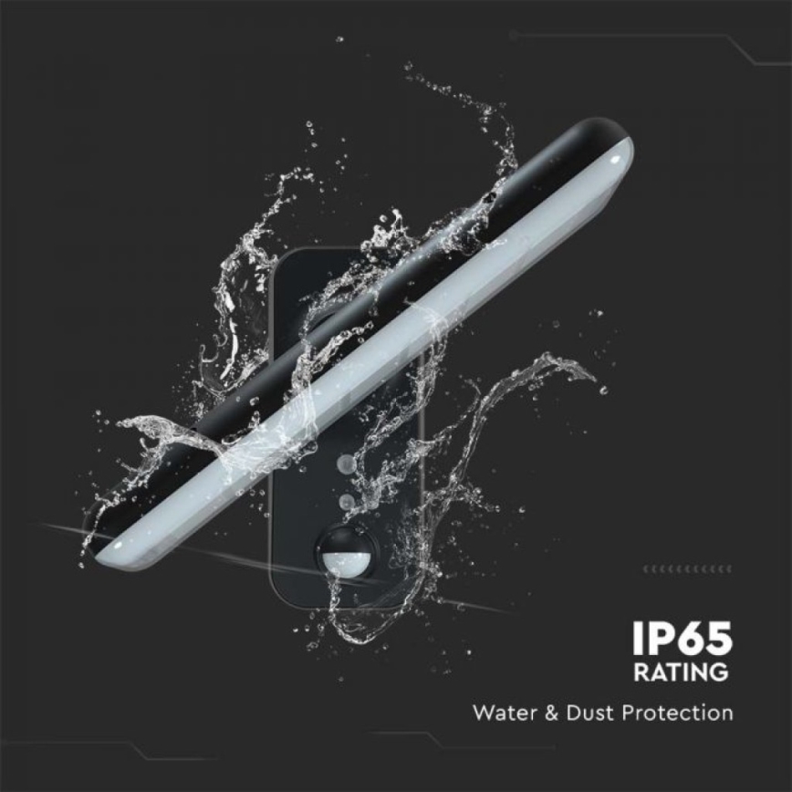 LED Solární nástěnné svítidlo se senzorem LED/15W/3,2V 4000K/6000K IP65 6000 mAh černá