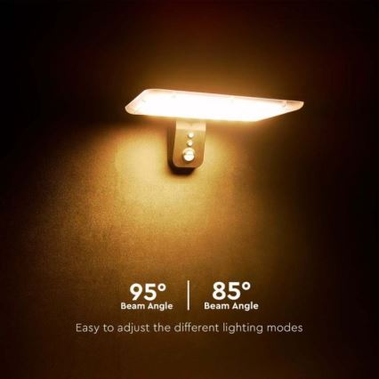 LED Solární nástěnné svítidlo se senzorem LED/15W/3,2V 4000K/6000K IP65 6000 mAh černá