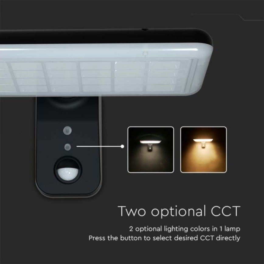LED Solární nástěnné svítidlo se senzorem LED/15W/3,2V 4000K/6000K IP65 6000 mAh černá