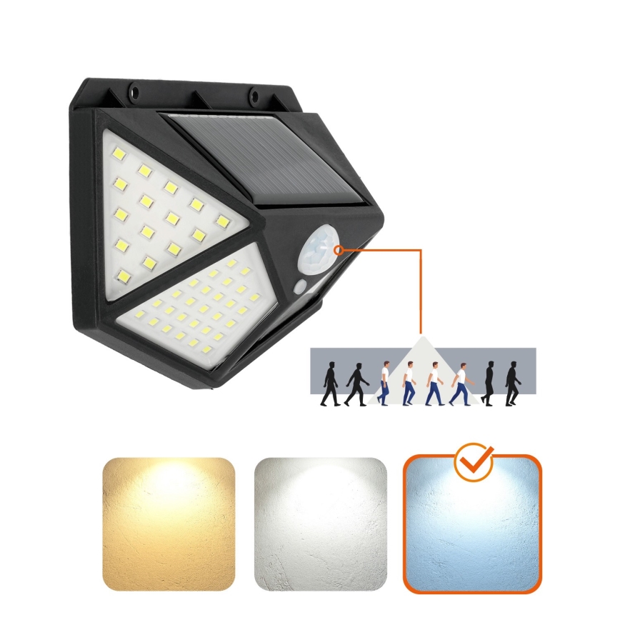 LED Solární nástěnné svítidlo se senzorem LED/1W/3,7V 6500K IP44 1200 mAh