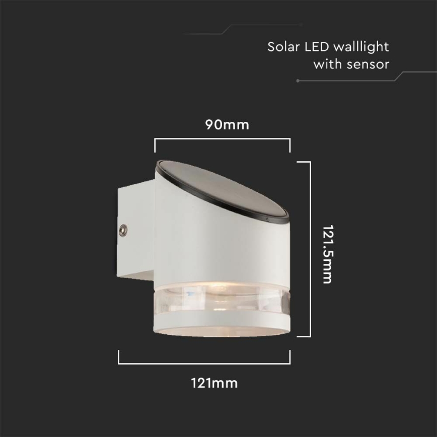 LED Solární nástěnné svítidlo se senzorem LED/1W/3,7V IP54 3000K 1200 mAh bílá