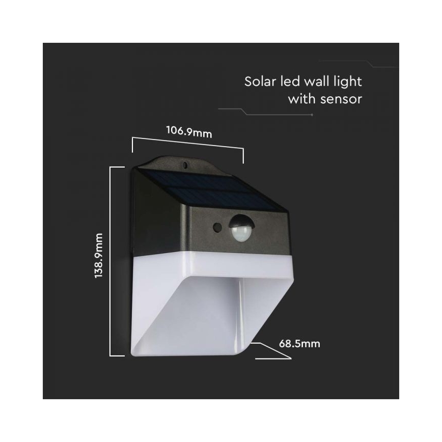 LED Solární nástěnné svítidlo se senzorem LED/2W/3,7V 4000K IP65 1200 mAh