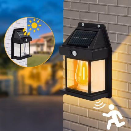 LED Solární nástěnné svítidlo se senzorem LED/3,7V 600 mAh IP44 černá