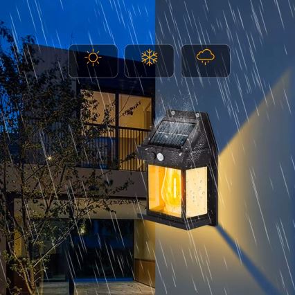 LED Solární nástěnné svítidlo se senzorem LED/3,7V 600 mAh IP44 černá