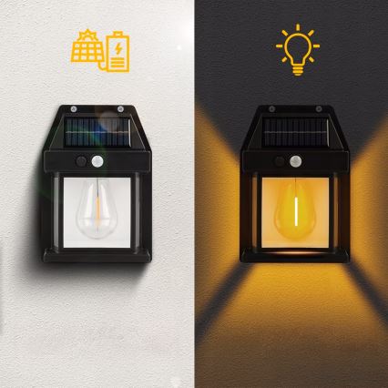 LED Solární nástěnné svítidlo se senzorem LED/3,7V 600 mAh IP44 černá