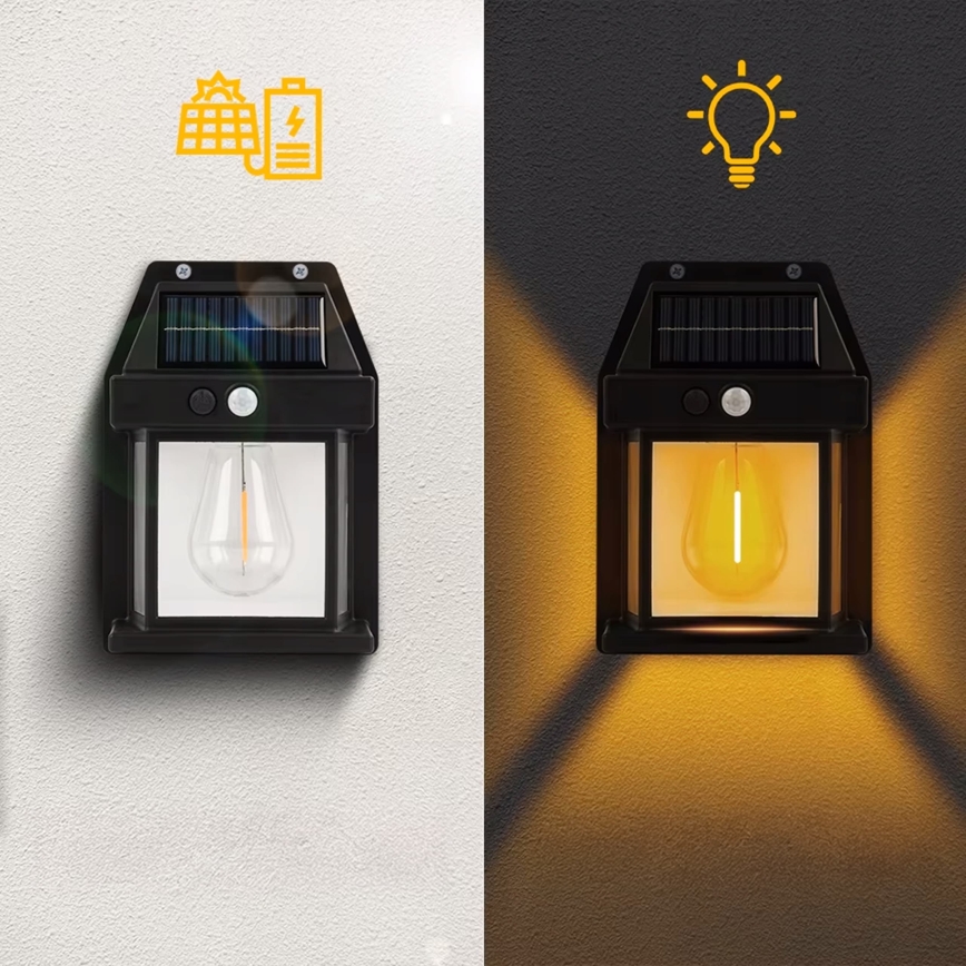 LED Solární nástěnné svítidlo se senzorem LED/3,7V 600 mAh IP44 černá